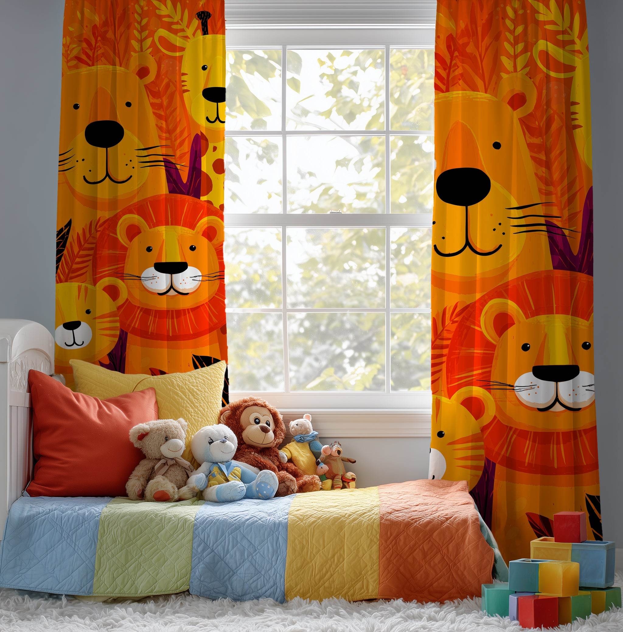 Boldly-Colored Jungle Cat Window Curtain - Home Decor -