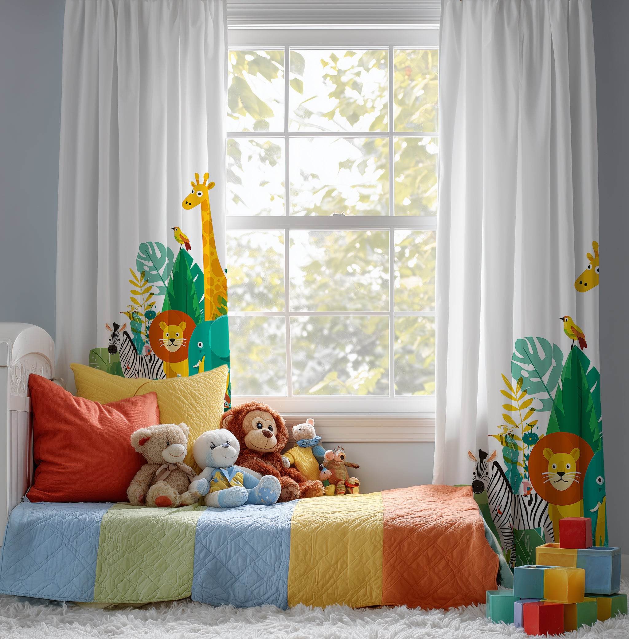 Bold Graphic Animal-Patterned Window Curtain with a Splash of Color - Home Decor -