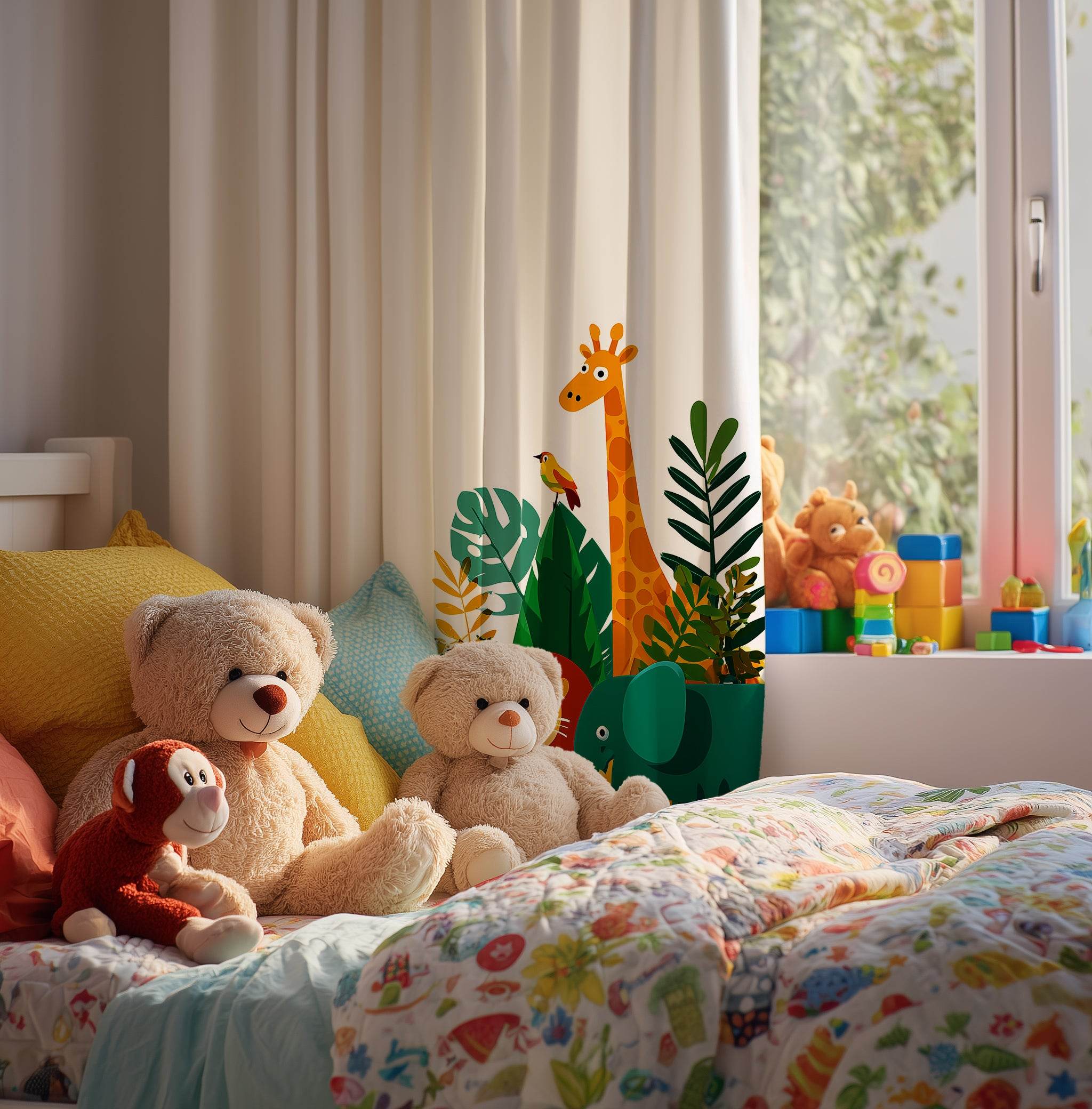 Bold Graphic Animal-Patterned Window Curtain with a Splash of Color - Home Decor -