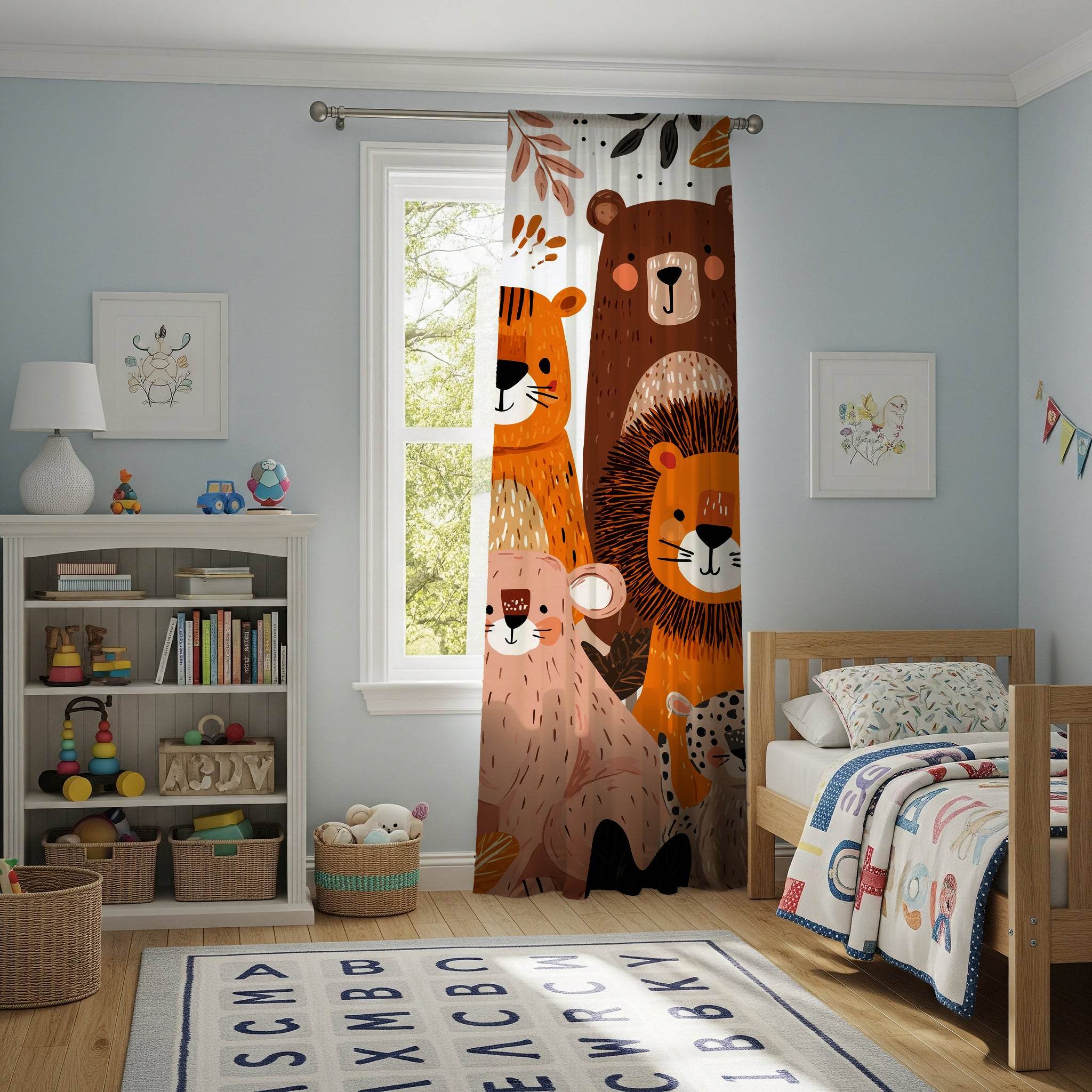 Adorable Colorful Painted Animal Window Curtain - Home Decor -