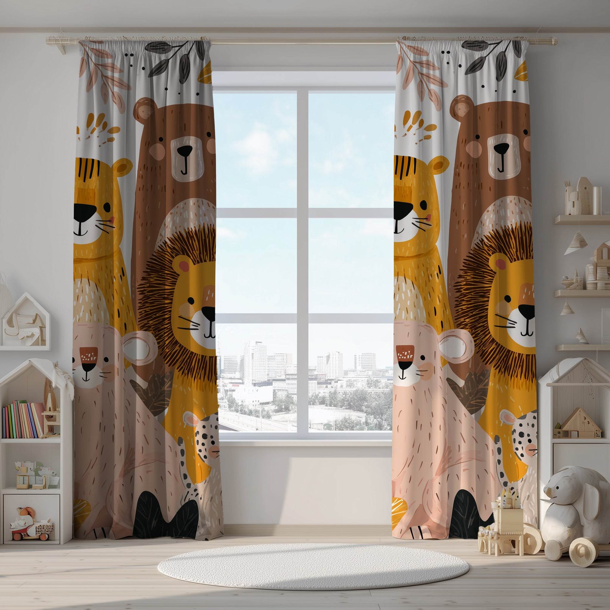 Adorable Colorful Painted Animal Window Curtain - Home Decor -