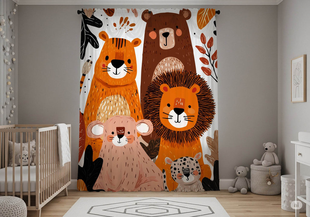 Adorable Colorful Painted Animal Window Curtain - Home Decor -