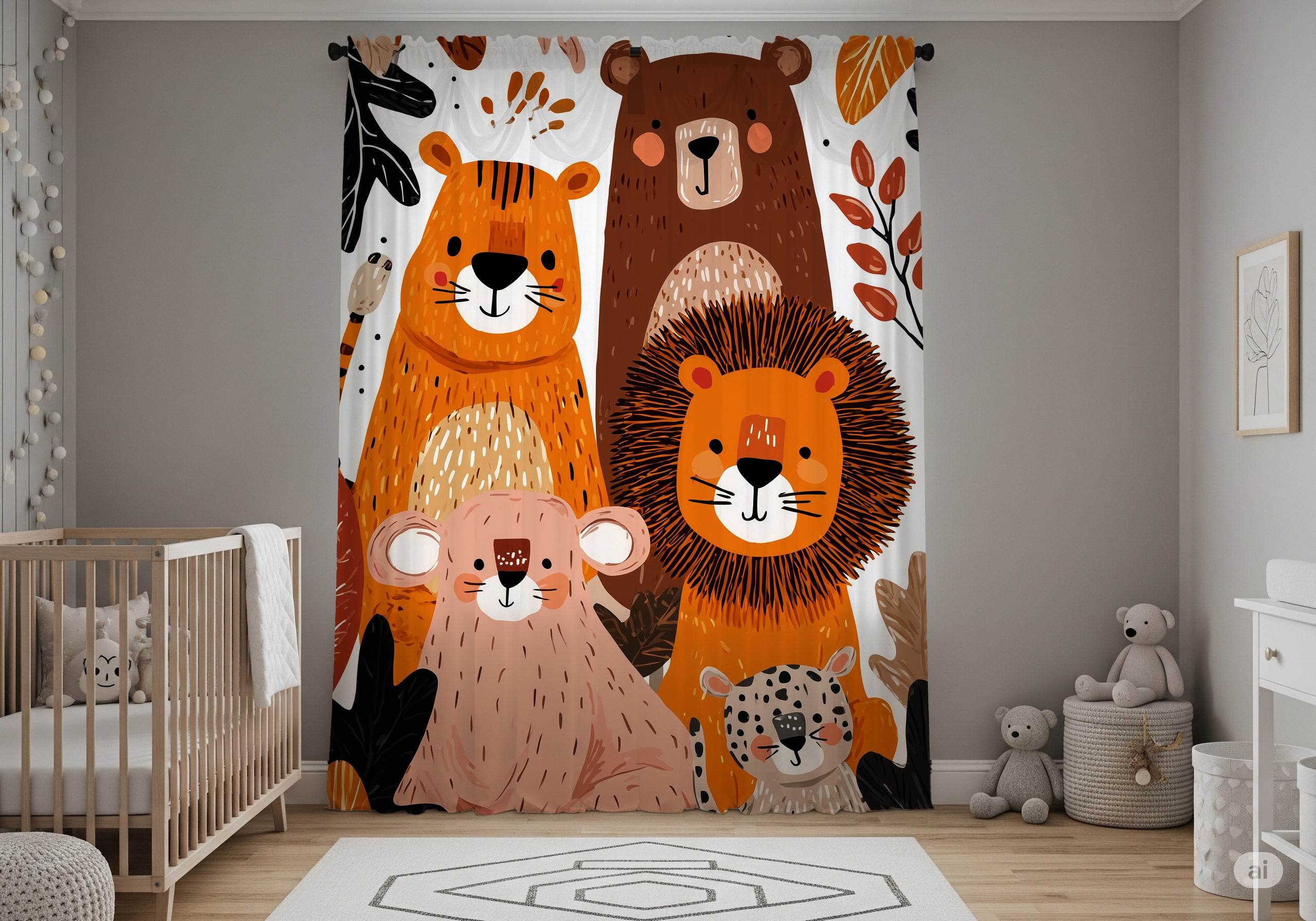 Adorable Colorful Painted Animal Window Curtain - Home Decor -