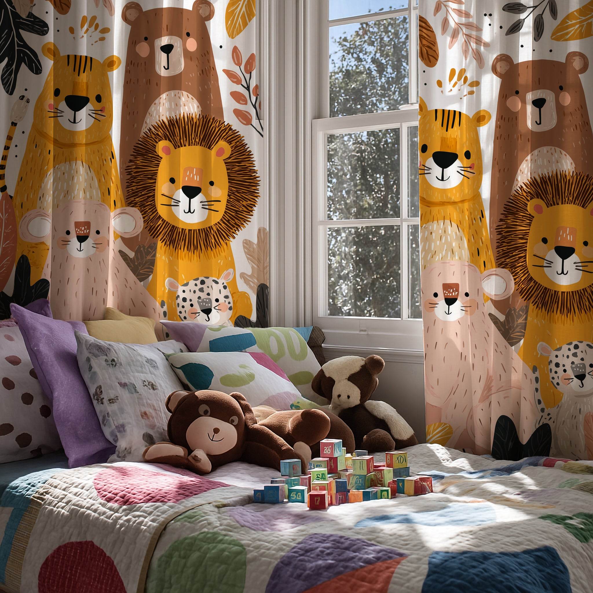 Adorable Colorful Painted Animal Window Curtain - Home Decor -