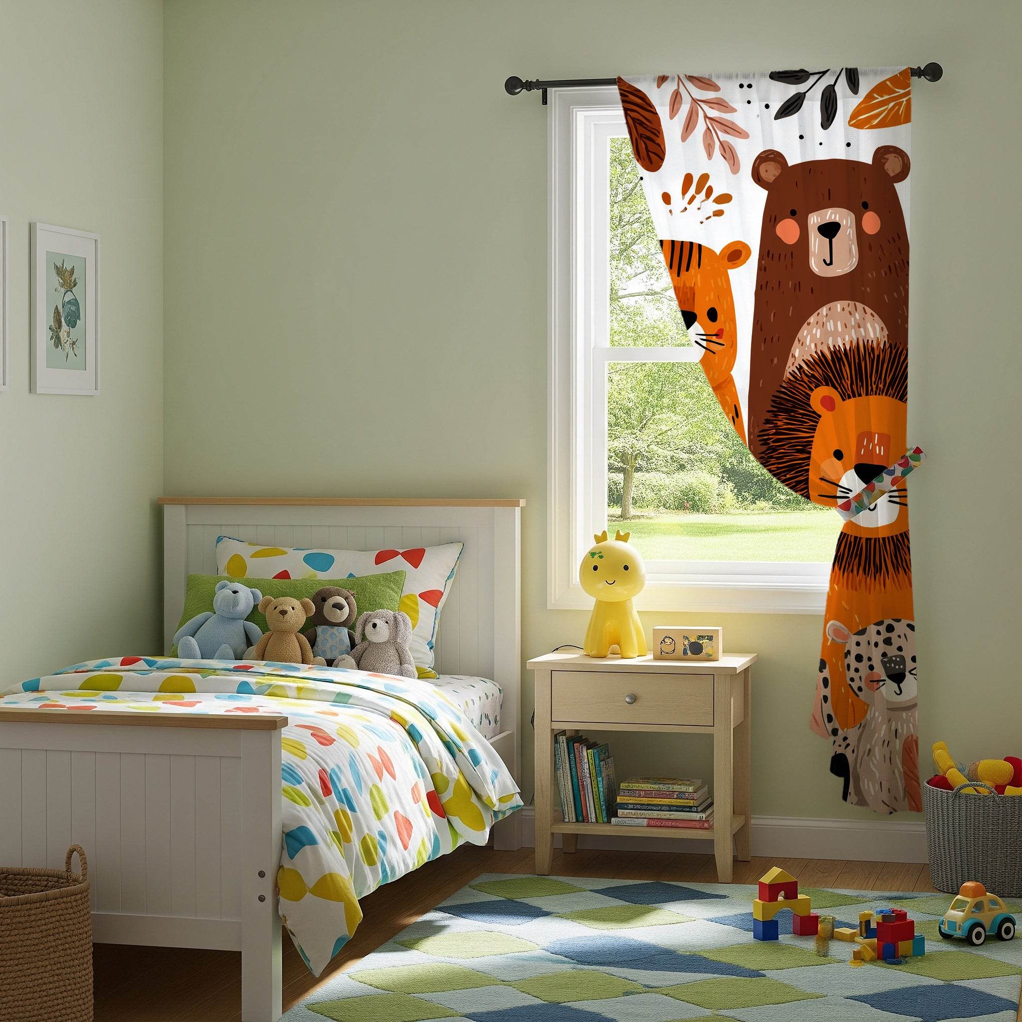 Adorable Colorful Painted Animal Window Curtain - Home Decor -
