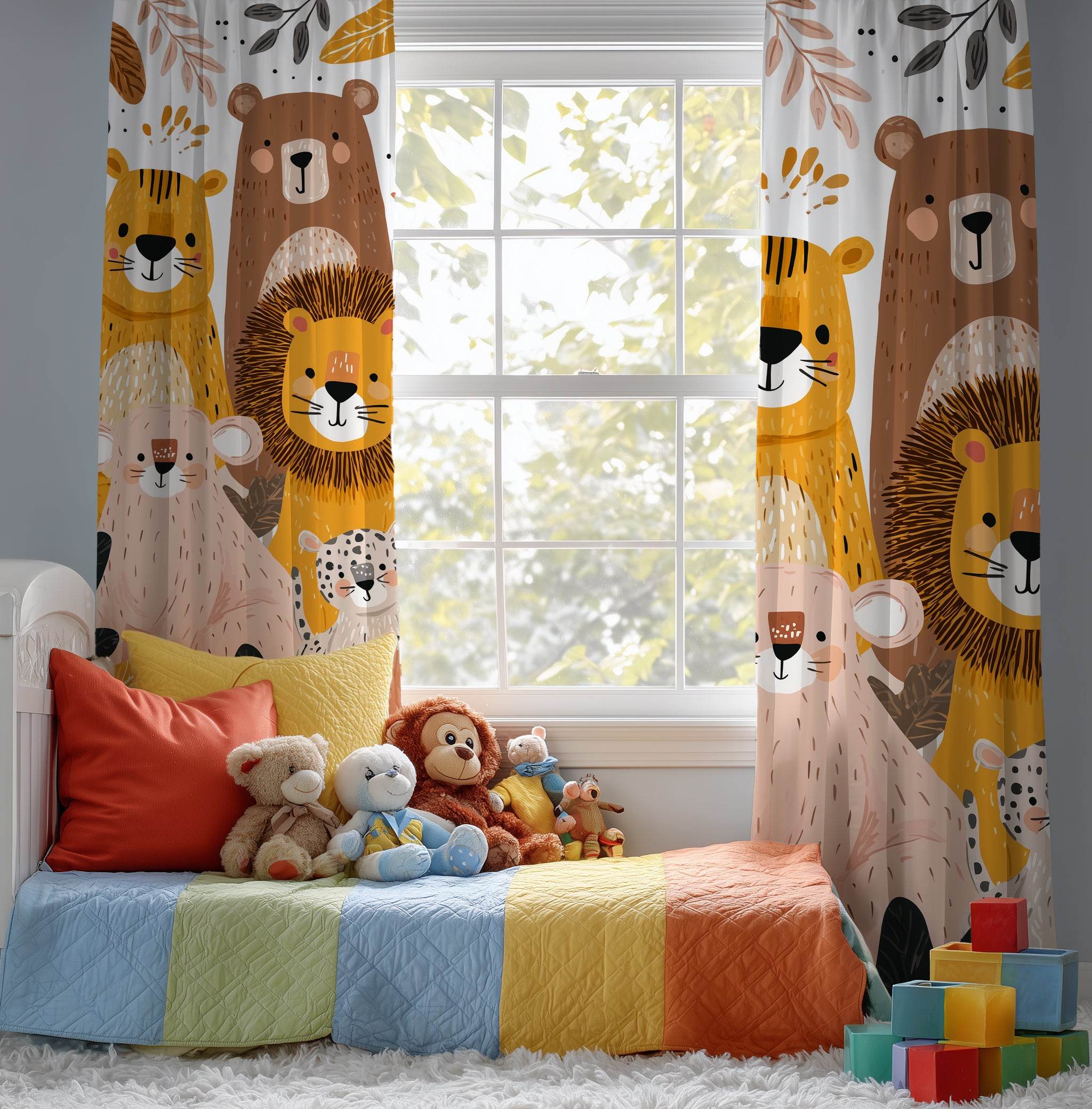 Adorable Colorful Painted Animal Window Curtain - Home Decor -