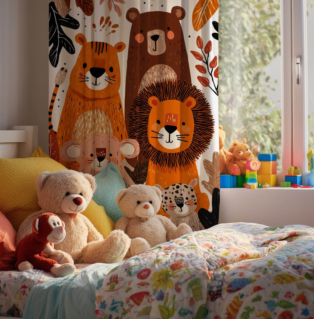Adorable Colorful Painted Animal Window Curtain - Home Decor -