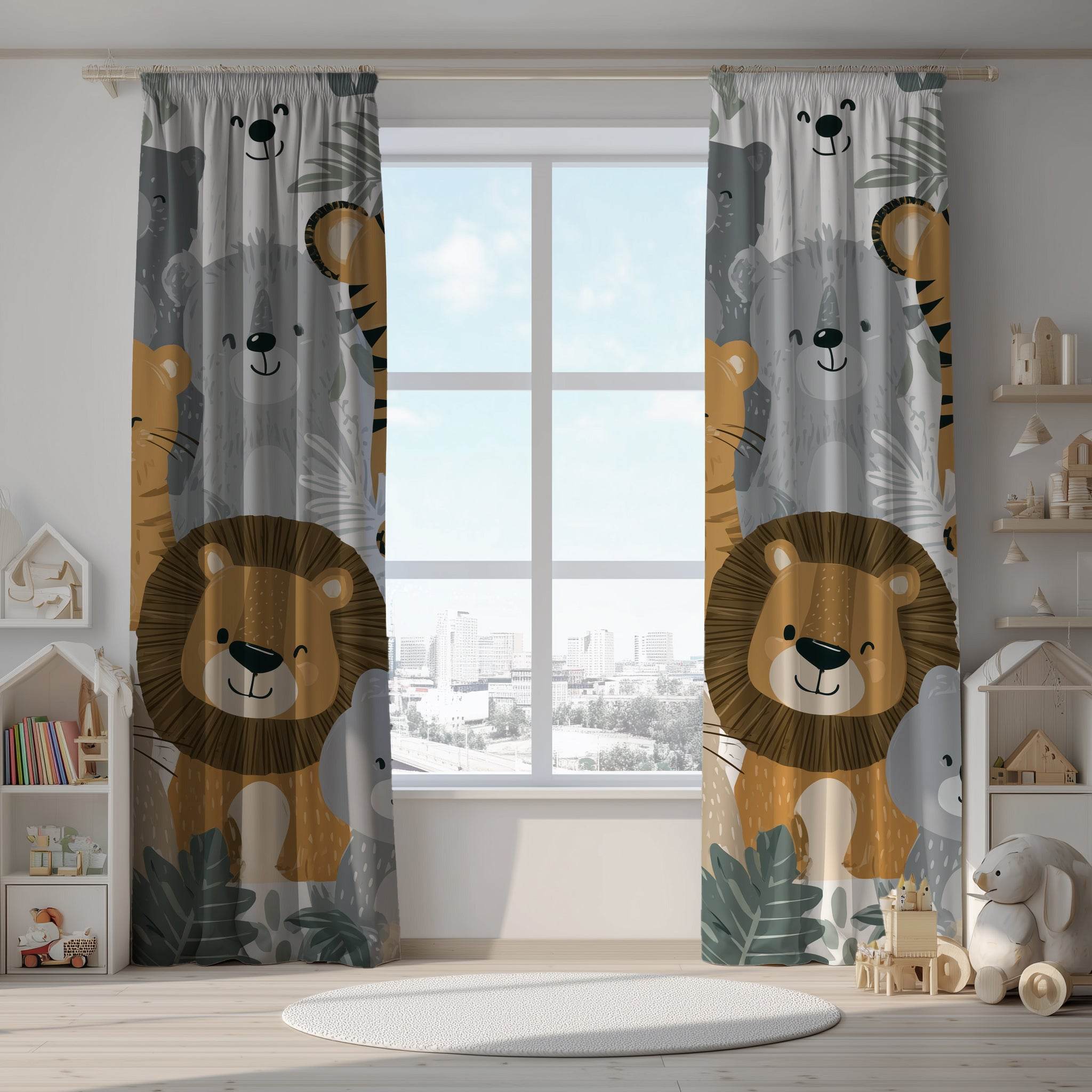 Vibrant Colorful Jungle Animal Window Curtain - Home Decor -