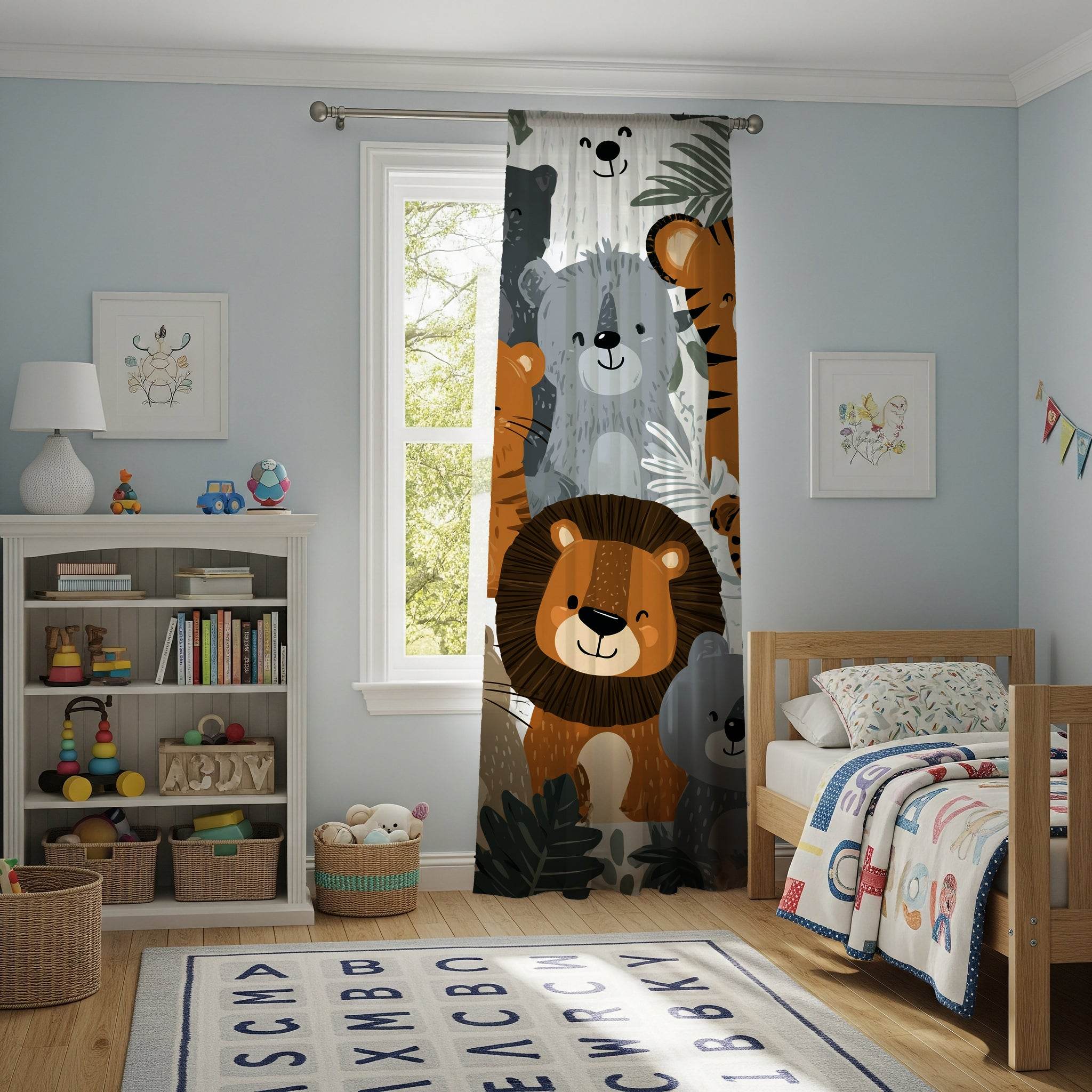 Vibrant Colorful Jungle Animal Window Curtain - Home Decor -