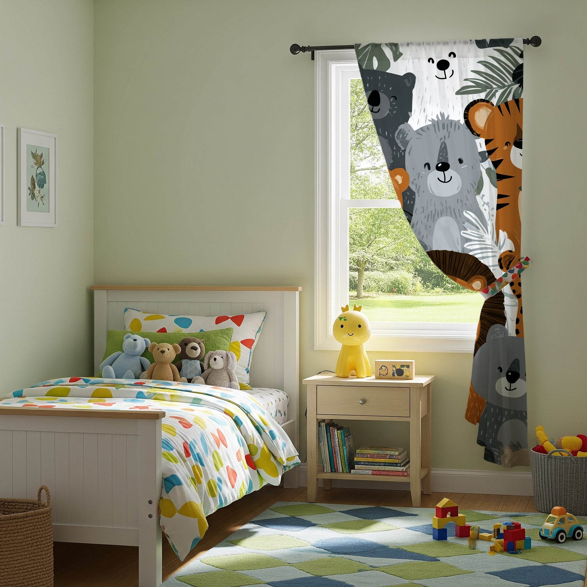 Vibrant Colorful Jungle Animal Window Curtain - Home Decor -