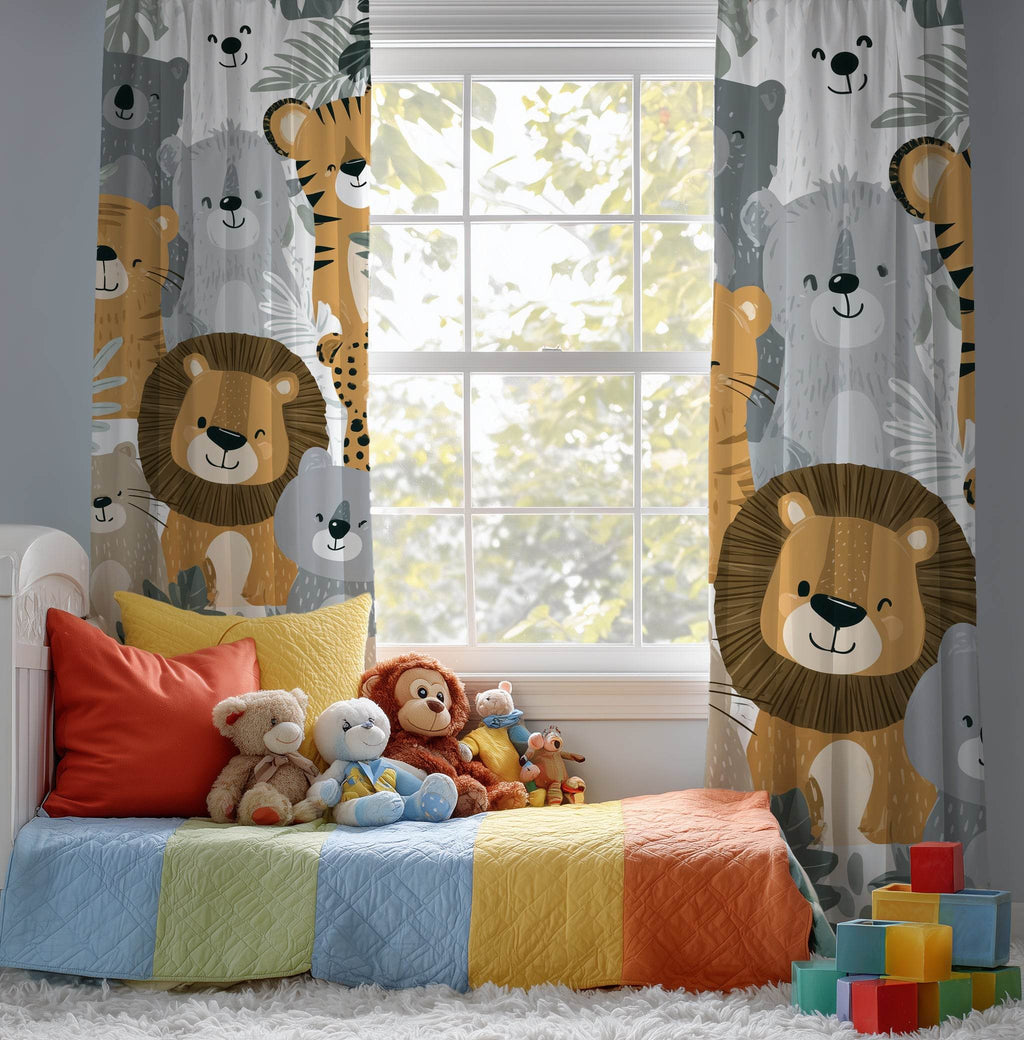 Vibrant Colorful Jungle Animal Window Curtain - Home Decor -