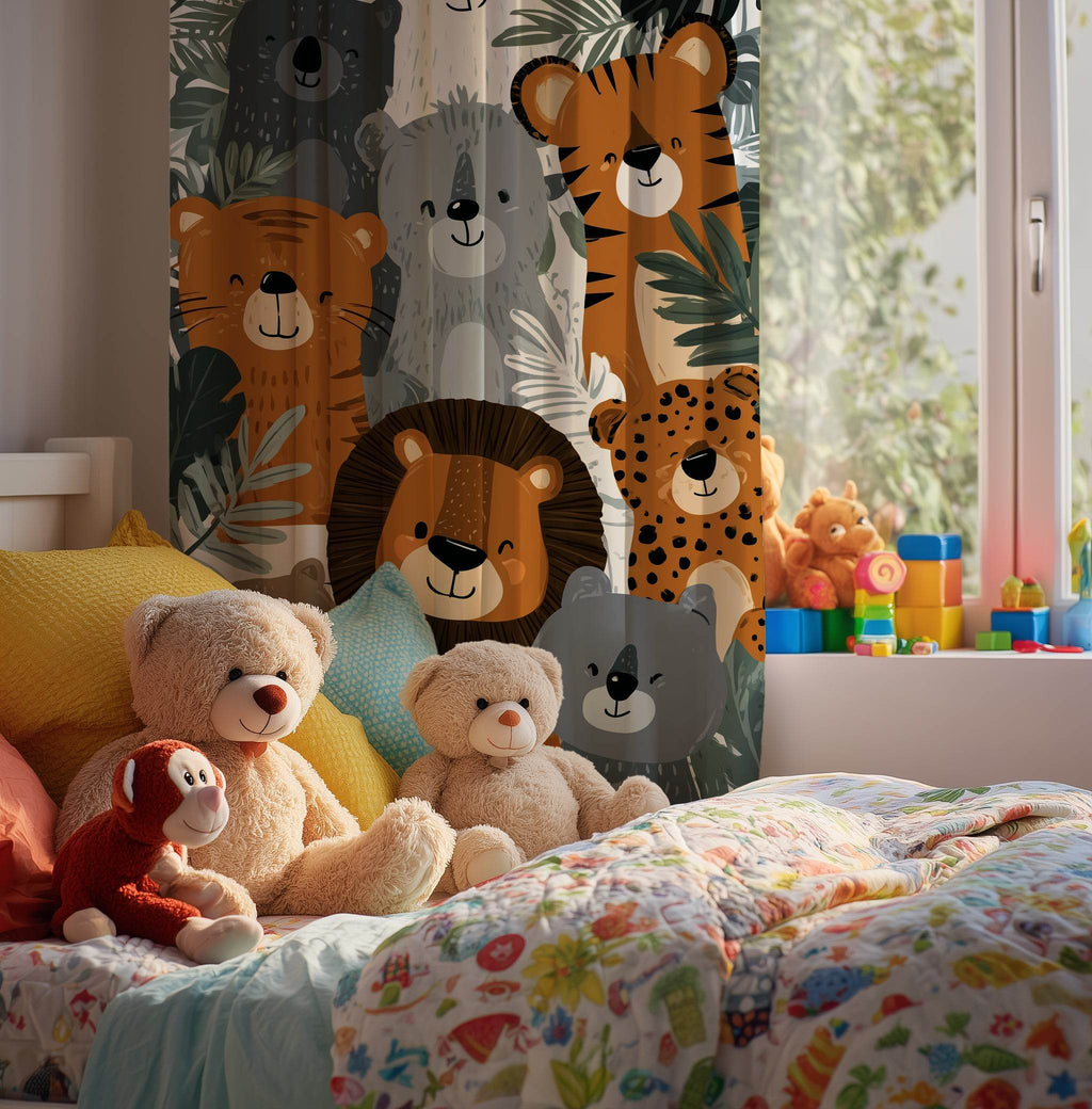 Vibrant Colorful Jungle Animal Window Curtain - Home Decor -
