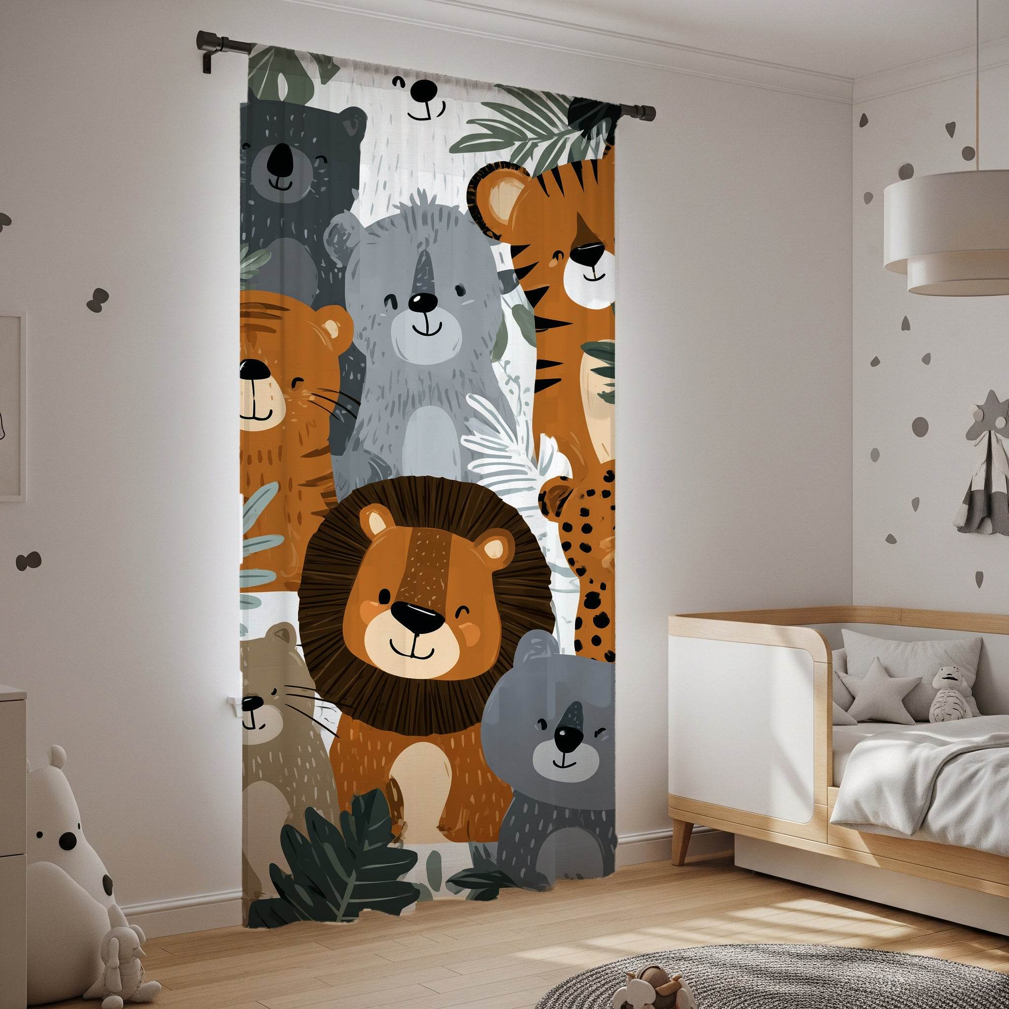 Vibrant Colorful Jungle Animal Window Curtain - Home Decor -
